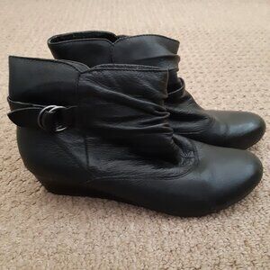 Black Leather Ankle Boots with Rounded Toe
